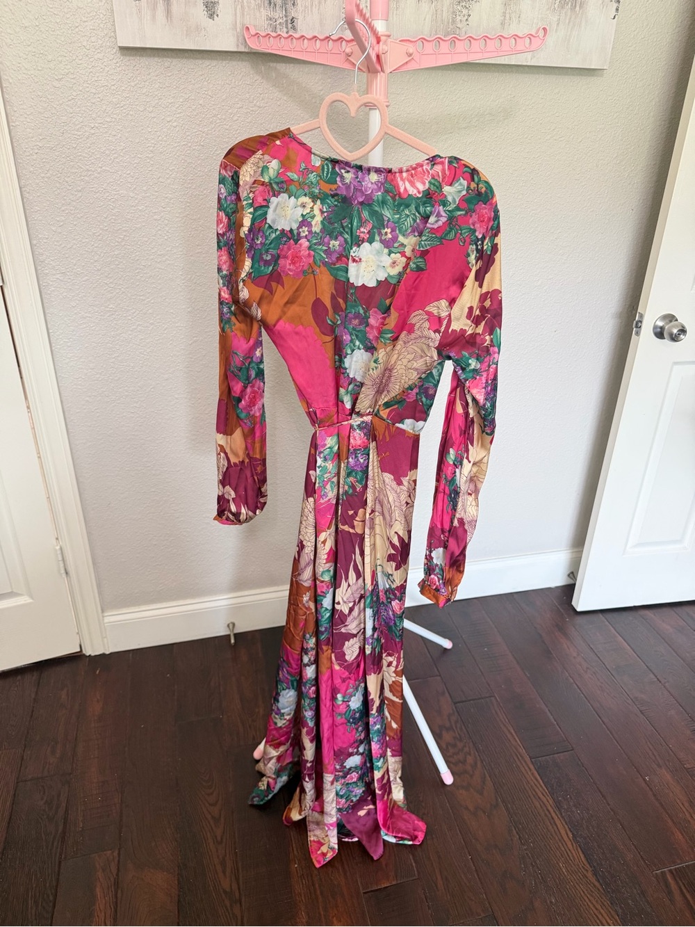 Lulu's Fuchsia & Burgundy Floral Wrap Maxi Dress - Picture 2 of 3
